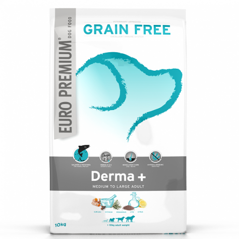Euro Premium- Derma+ (Saumon) G/M Race Adulte 10kg (Grain free) 75% Protéines